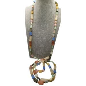 Vintage Pastel Glass Bead Necklace Double Strand Candy Colors 60s